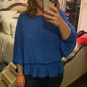 Aura fitted waist polka dotted blue shirt